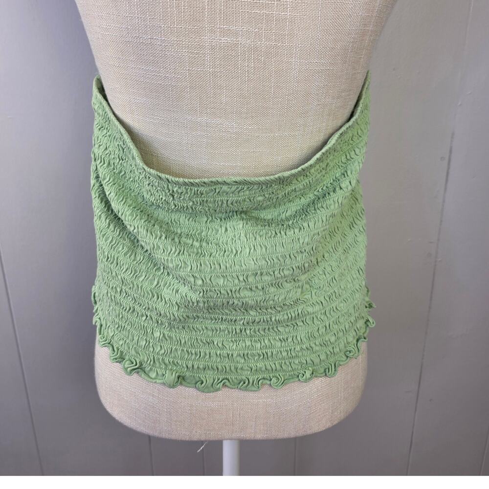 Old Navy Halter Top XL 1X Sage Green Smocked Stretch Y2K Retro Boho Festival - Picture 6 of 11
